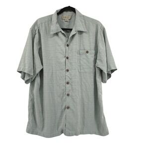 Porcini Button Up Shirt Mens XL Sage Green 100% Silk Textured Short Sleeve